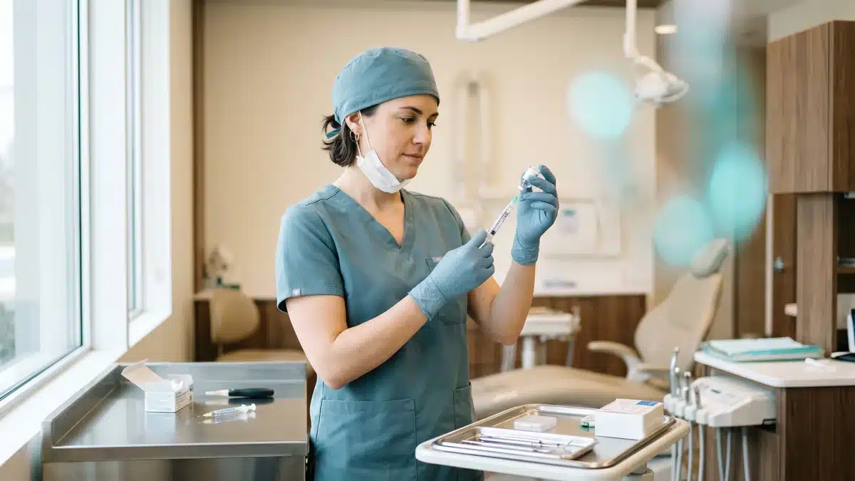 Botox thérapeutique dentaire Dentiste préparant une injection de botox thérapeutique en clinique dentaire à Brossard
